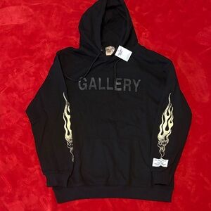 Gallery Dept Black Hoodie with Gold Flame Design